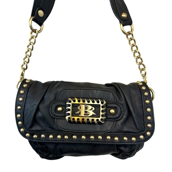 Black Rivet Handbags - Black Rivet Biker Babe Gold Rivet Thick Strap Motorcycle Bag Bike Purse Harley
